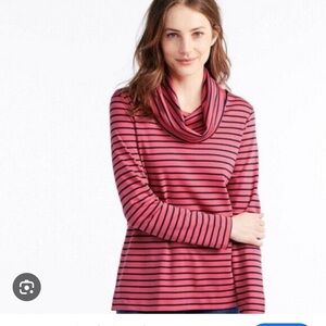 L.L. Bean cowl neck sweater long sleeve cotton pink navy stripe medium